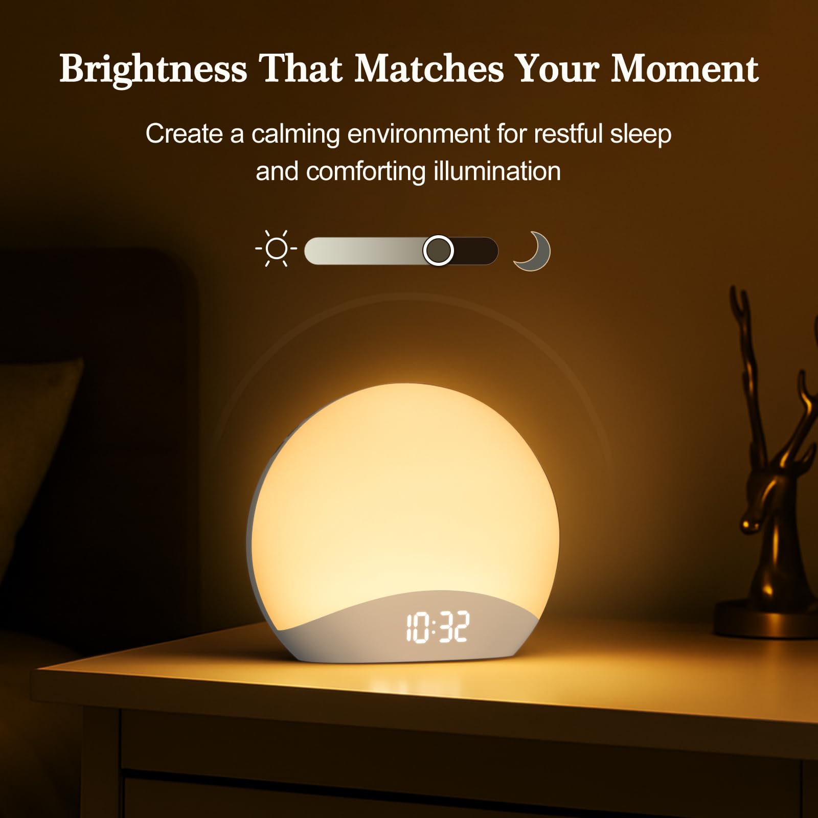 REACHER Natural Wood Grain Sound Machine Sunrise Alarm Clock，26 Nature Inspired Sleeping Sounds, 0-100% Dimmable Clock, Night Light,Brown/Pink/White Noise Sound Machine for Babys, Kids, Adults