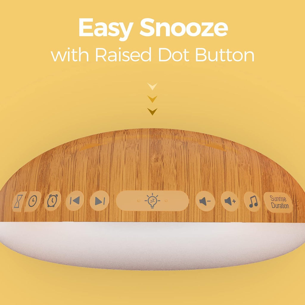 REACHER Natural Wood Grain Sound Machine Sunrise Alarm Clock，26 Nature Inspired Sleeping Sounds, 0-100% Dimmable Clock, Night Light,Brown/Pink/White Noise Sound Machine for Babys, Kids, Adults